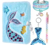 Ensemble De Carnet De Sirène-Journal De Paillettes Pour Enfants Motifs De Broderie Journal Voyage Bloc-Notes Stylos À Bille Porte-Clés Bracelets De Noël D'anniversaire