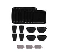 Ensemble de Carrées Vaisselle en Plastique,Réutilisables Bols Assiettes Tasses,Colorées,Incassables,Passe au Micro Ondes et Au Lave Vaisselle,Pour la maison et le camping (Noir, 16 Pièces)