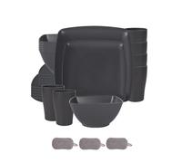 Ensemble de Carrées Vaisselle en Plastique,Réutilisables Bols Assiettes Tasses,Colorées,Incassables,Passe au Micro Ondes et Au Lave Vaisselle,Pour la maison et le camping (Gris foncé, 24 Pièces)