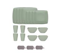 Ensemble de Carrées Vaisselle en Plastique,Réutilisables Bols Assiettes Tasses,Colorées,Incassables,Passe au Micro Ondes et Au Lave Vaisselle,Pour la maison et le camping (Vert, 16 Pièces)