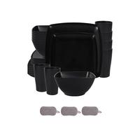 Ensemble de Carrées Vaisselle en Plastique,Réutilisables Bols Assiettes Tasses,Colorées,Incassables,Passe au Micro Ondes et Au Lave Vaisselle,Pour la maison et le camping (Noir, 24 Pièces)