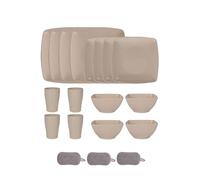Ensemble de Carrées Vaisselle en Plastique,Réutilisables Bols Assiettes Tasses,Colorées,Incassables,Passe au Micro Ondes et Au Lave Vaisselle,Pour la maison et le camping (Beige, 16 Pièces)