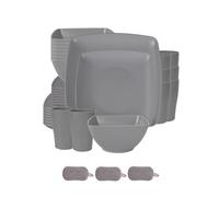 Ensemble de Carrées Vaisselle en Plastique,Réutilisables Bols Assiettes Tasses,Colorées,Incassables,Passe au Micro Ondes et Au Lave Vaisselle,Pour la maison et le camping (Gris clair, 32 Pièces)