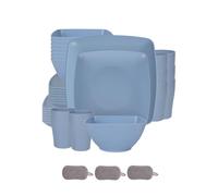 Ensemble de Carrées Vaisselle en Plastique,Réutilisables Bols Assiettes Tasses,Colorées,Incassables,Passe au Micro Ondes et Au Lave Vaisselle,Pour la maison et le camping (Bleu, 32 Pièces)