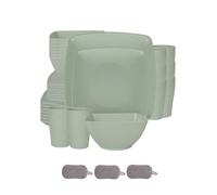 Ensemble de Carrées Vaisselle en Plastique,Réutilisables Bols Assiettes Tasses,Colorées,Incassables,Passe au Micro Ondes et Au Lave Vaisselle,Pour la maison et le camping (Vert, 32 Pièces)