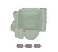 Ensemble de Carrées Vaisselle en Plastique,Réutilisables Bols Assiettes Tasses,Colorées,Incassables,Passe au Micro Ondes et Au Lave Vaisselle,Pour la maison et le camping (Vert, 24 Pièces)