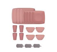 Ensemble de Carrées Vaisselle en Plastique,Réutilisables Bols Assiettes Tasses,Colorées,Incassables,Passe au Micro Ondes et Au Lave Vaisselle,Pour la maison et le camping (Rose, 16 Pièces)