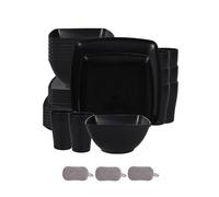 Ensemble de Carrées Vaisselle en Plastique,Réutilisables Bols Assiettes Tasses,Colorées,Incassables,Passe au Micro Ondes et Au Lave Vaisselle,Pour la maison et le camping (Noir, 32 Pièces)