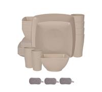 Ensemble de Carrées Vaisselle en Plastique,Réutilisables Bols Assiettes Tasses,Colorées,Incassables,Passe au Micro Ondes et Au Lave Vaisselle,Pour la maison et le camping (Beige, 24 Pièces)