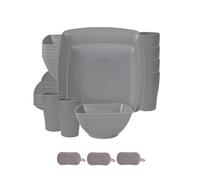 Ensemble de Carrées Vaisselle en Plastique,Réutilisables Bols Assiettes Tasses,Colorées,Incassables,Passe au Micro Ondes et Au Lave Vaisselle,Pour la maison et le camping (Gris clair, 24 Pièces)