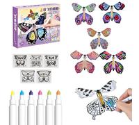 Ensemble de cartes artisanales peintes, kit d'artisanat papillon volant - Jouets papillons en caoutchouc,Papillon volant féerique magique, jouets à ressort et à remonter pour fête d'anniversaire et de
