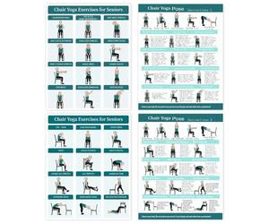 Ensemble de cartes de pose de yoga sur chaise, guide d'étirement illustré, 4 tableaux d'entraînement à la mobilité, feuilles d'instructions d'exercices visuels pour les pauses au bureau, la chambre à