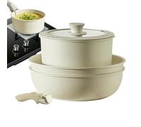 Ensemble de casseroles antiadhésives,Ensemble de casseroles de cuisine | Ensemble de cuisine antiadhésif blanc crème,Poignée amovible blanc crème anti-adhésive pour cuisiner casseroles Ensemble de