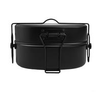 Ensemble de casseroles de camping en aluminium 1 L avec assiettes intégrées et cuiseur vapeur (noir)