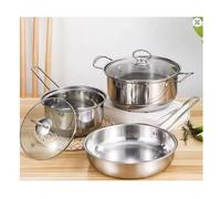 Ensemble De Casseroles En Acier Inoxydable 3 Pieces - Set De Cuisine Avec Poignees En Acier - Casserole Sauteuse Et Marmite