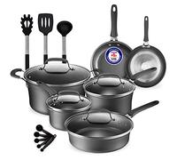 Ensemble de casseroles et poêles - 14 pièces - Batterie de cuisine professionnelle antiadhésive - Marmites avec couvercles - Pour cuisinière à gaz, électrique, céramique et induction - Noir