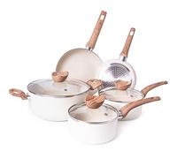 Ensemble de casseroles et poêles antiadhésives - Plaque à induction - Batterie de cuisine 8 pièces avec couvercle - Cuisiner avec marmite et poêles en granit crème - par Nuovva
