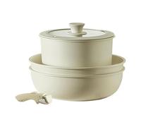 Ensemble De Casseroles Et Poêles Avec Poignée Amovible - Batterie De Cuisine 5 À 9 Pièces Blanc Crème, Revêtement Antiadhésif En Pierre, Ensemble De Casseroles De Camping Pour Camping-car Peu Encombra