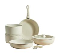 Ensemble De Casseroles Et Poêles Avec Poignée Amovible - Batterie De Cuisine 5 À 9 Pièces Blanc Crème, Revêtement Antiadhésif En Pierre, Ensemble De Casseroles De Camping Pour Camping-car Peu Encombra