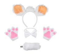 Ensemble de cerceau à cheveux de mouton avec oreilles, bandeau, queue en peluche, gants doux pour Halloween, cosplay, fête, bandeau en peluche, nœud papillon, gants, cerceau à cheveux