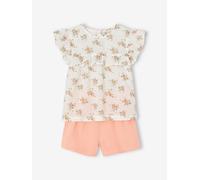 Ensemble de cérémonie fille blouse volantée et short en gaze rose imprimé 12A