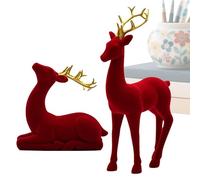 Ensemble de cerf-2-PART à verrouillage rouge-vert avec des statues de renne debout et assise, une table de fête et une décoration d'étagère | Décoration de Noël pour cheminée et table de chevet pour l