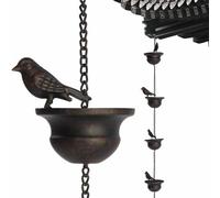 Ensemble de chaîne de pluie anthracite, en métal, 240 cm, jeu de pluie de 7,8 pieds de long, avec crochet de suspension fixé et 8 oiseaux pour évacuer l'eau