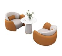 Ensemble de Chaise d'appoint incurvée Moderne et de Table Basse Ronde pour Salon, Bureau, Hall d'hôtel et Salon de beauté(Orange,3)