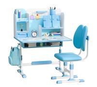 Ensemble de Chaise et Bureau pour Enfants, Bureau d'étude réglable en Hauteur avec Support à Livres et tiroir, Table d'étude pour la Maison, l'école, garçons et Filles (Bleu)