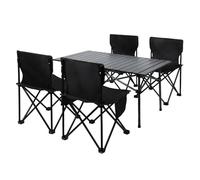 Ensemble de Chaise Table Pliante extérieure pour Le Camping et Pique-Nique, Un Ensemble Restauration en métal Portable 5 pièces avec des chaises Chargement 100 kg Sac Voyage Inclus, hayon Noir