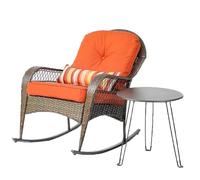 Ensemble de chaises à bascule pliantes en osier avec coussins épais et table d'appoint, meubles de jardin pour la détente, assise extérieure confortable