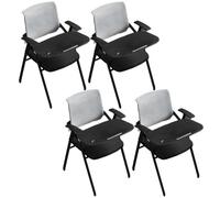 Ensemble de chaises de conférence contemporaines grises à dossier moyen en maille - Tabouret de bureau pliable 4 pièces avec accoudoirs fixes Idéal pour les réunions d'entraînement et l'espace de