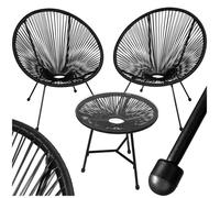 Ensemble de chaises de jardin - TECTAKE - Mobilier extérieur SANTANA style acapulco avec table en verre, 70,5x69x78 cm - Noir