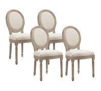 HOMCOM Lot de 4 chaises de Salle à Manger - Chaise de Salon médaillon Style Louis XVI - Bois Massif sculpté, patiné - Aspect Lin Beige