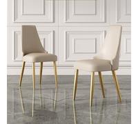 Ensemble de chaises de salle à manger rembourrées en cuir écologique avec pieds en fer doré, table de salle à manger ronde, chaises d'appoint élégantes pour décoration moderne