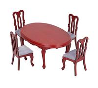 Ensemble de chaises de Table pour Maison de poupée, Meubles de Salle à Manger Miniatures, Ensemble de Cuisine en Bois Rouge Fait à la Main avec 1 Table et 4 chaises, Meubles