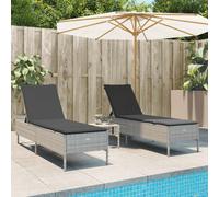 vidaXL Ensemble de chaises longues transat 3 pièces avec coussins poly rotin beige