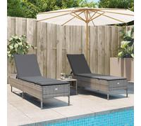 Ensemble de chaises longues avec coussins 3 pcs gris poly rotin transat vidaXL