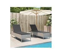 Ensemble de chaises longues avec coussins 3pcs gris clair rotin, transat, lit de repos de jardin, meuble d'extérieur, 3284268