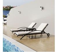 vidaXL Chaises longues avec table Résine tressée Noir