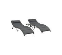 vidaXL Ensemble de chaises longues pliables 3 pcs Résine tressée Gris