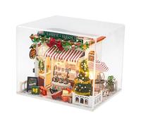 Ensemble de chalet miniature de Noël en bois avec lumières LED et housse anti-poussière pour décoration de vacances et travaux manuels