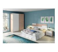 Ensemble de chambre à coucher adulte coloris effet bois - blanc ( Armoire + 2 chevets et tête de lit )