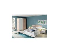 PEGANE Ensemble de Chambre à Coucher Adulte Coloris Effet Bois/Blanc (Armoire + 2 chevets et tête de lit