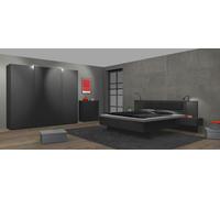 Ensemble de chambre à coucher (armoire + commode + lit adulte 160 x 200 ) coloris graphite, rechampis graphite
