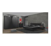 Ensemble de chambre à coucher (armoire + commode + lit adulte 180 x 200 ) coloris graphite, rechampis graphite