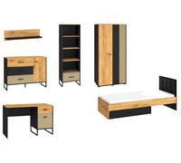 Ensemble De Chambre D'Enfant 6 Pièces Noir Craft Or Chêne Premium Acier