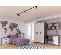 Ensemble de chambre d'enfant composé d'un lit, d'une armoire, d'une commode, d'une table de nuit, d'un bureau, d'une étagère murale JONAS IV 02 Couleur des poignées - Gris Matelas - Oui