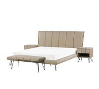 Ensemble De Chambre En Cuir Pu Beige Avec Lit 180 X 200 Cm Betin Beige