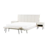 Ensemble De Chambre En Cuir Pu Blanc Avec Lit 180 X 200 Cm Betin Blanc
